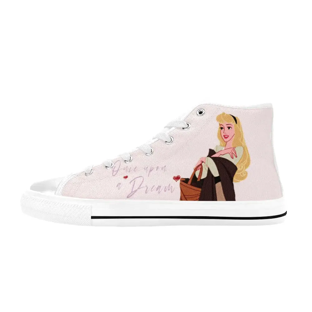 Sleeping Beauty Princess Aurora Shoes High Top Sneakers for Kids and Adults