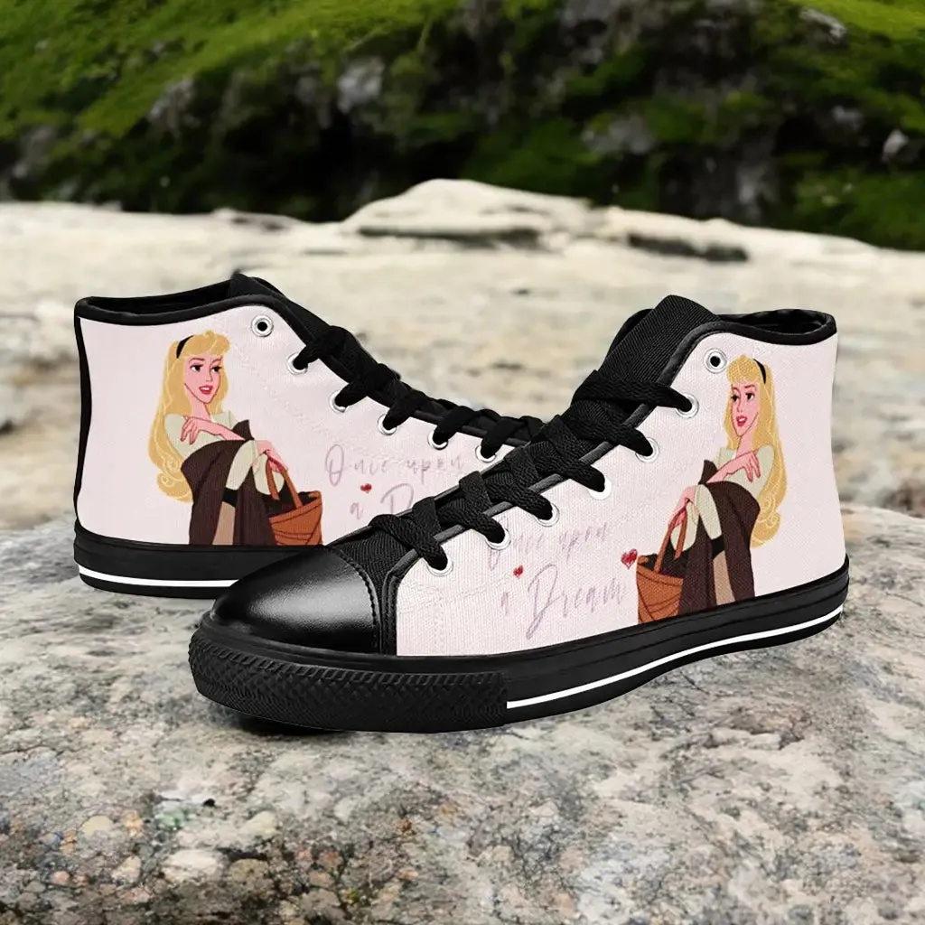 Sleeping Beauty Princess Aurora Shoes High Top Sneakers for Kids and Adults