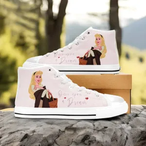 Sleeping Beauty Princess Aurora Shoes High Top Sneakers for Kids and Adults