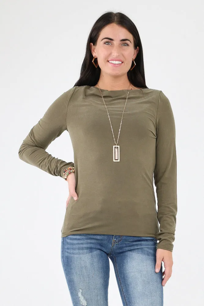 Slim Fit Boat Neck Tee -Olive