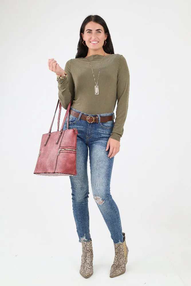 Slim Fit Boat Neck Tee -Olive