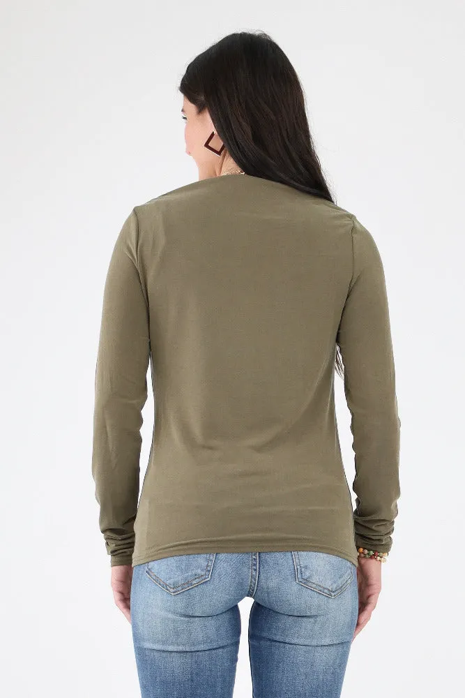 Slim Fit Boat Neck Tee -Olive