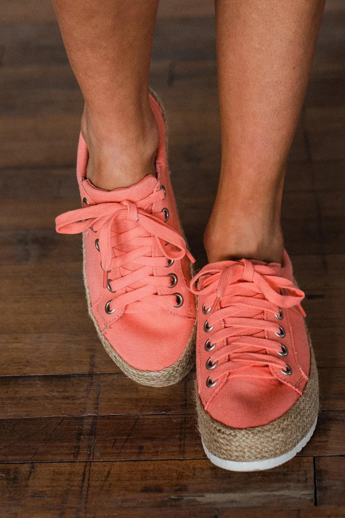 Soda Keana Platform Sneakers- Coral