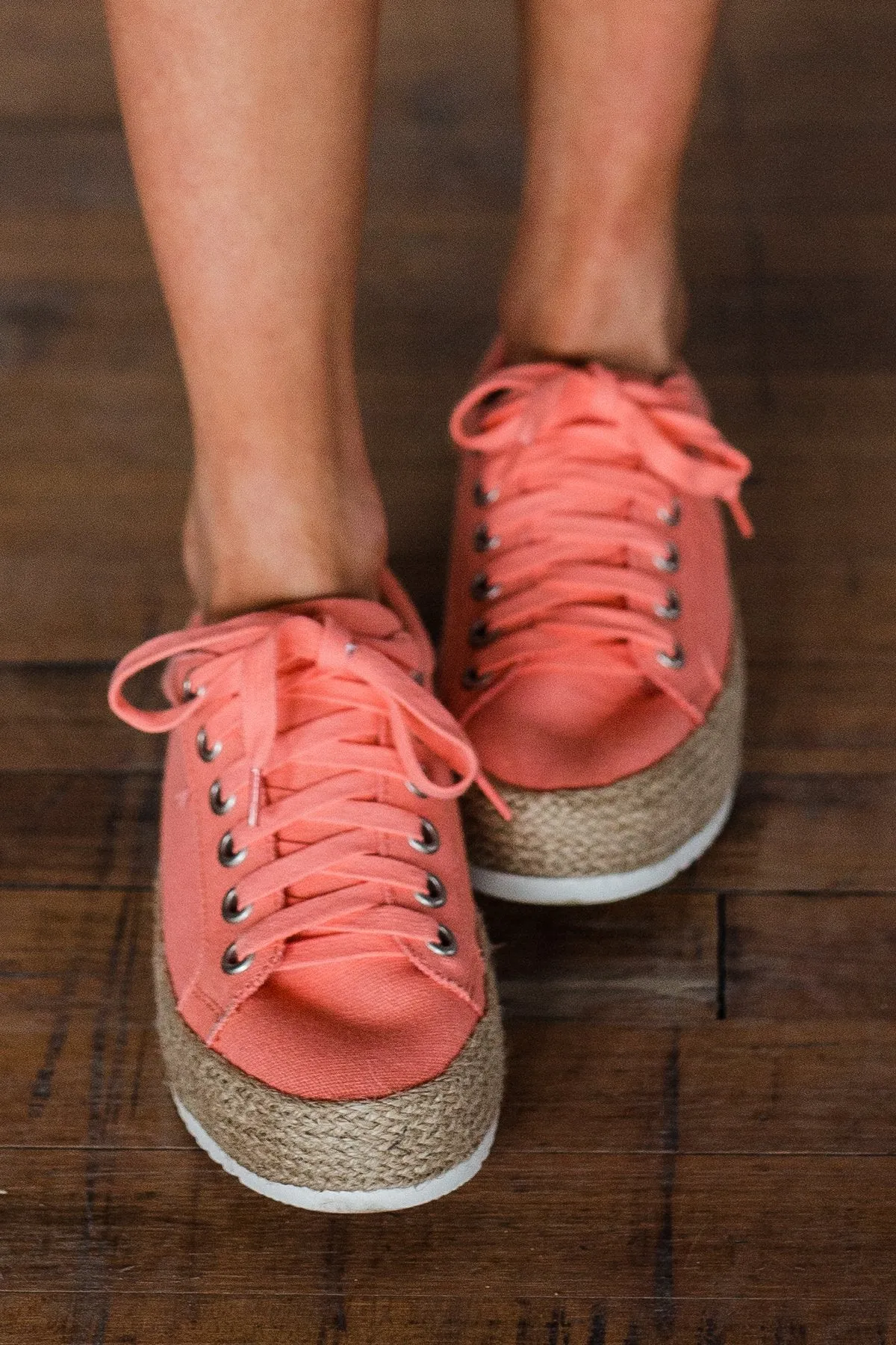 Soda Keana Platform Sneakers- Coral