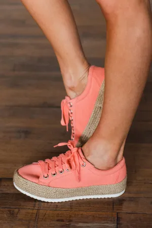 Soda Keana Platform Sneakers- Coral