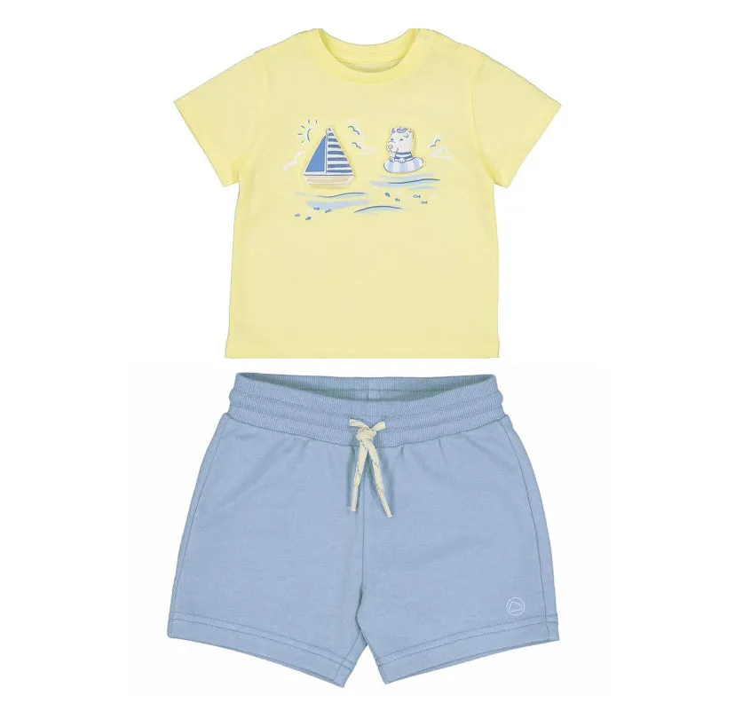 SS25 Mayoral - Boat Motif T-Shirt and Light Blue Short Set