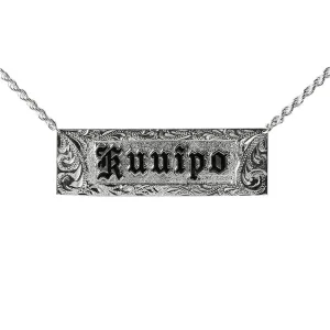Sterling Silver Custom-Made ID Necklace Black Raise Letter with Scroll Engraving 20mm