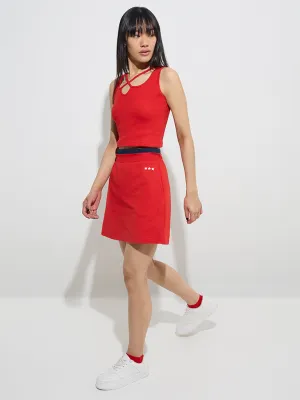 Studiofit Red Criss-Cross Cotton-Blend Crop Top