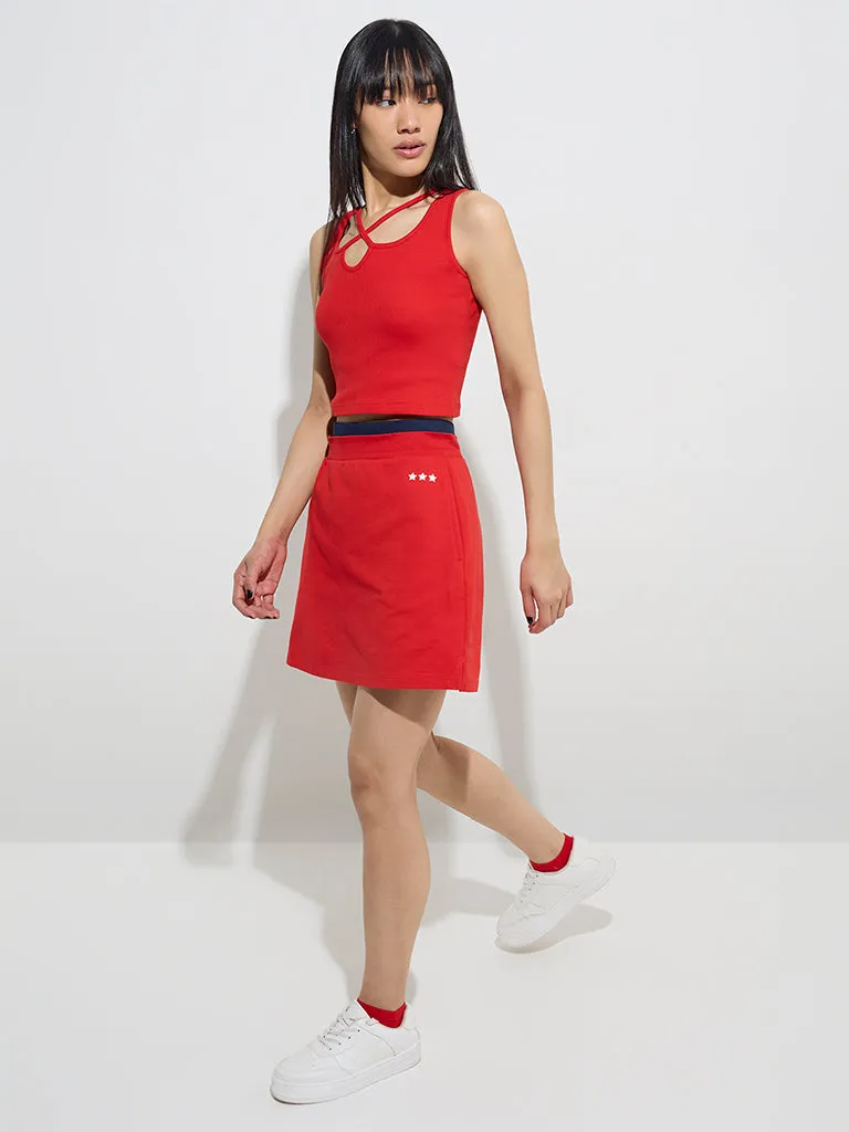 Studiofit Red Criss-Cross Cotton-Blend Crop Top