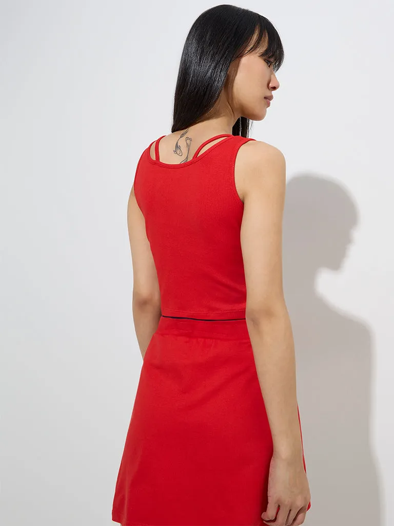 Studiofit Red Criss-Cross Cotton-Blend Crop Top