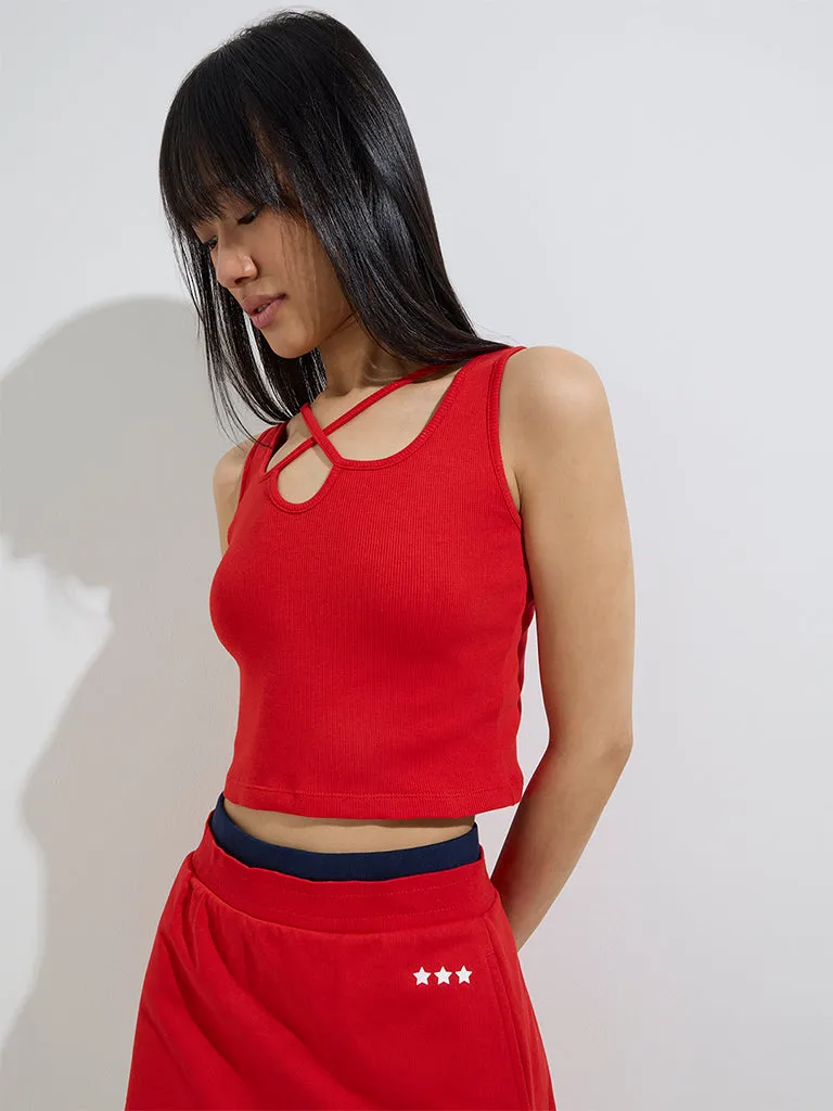 Studiofit Red Criss-Cross Cotton-Blend Crop Top
