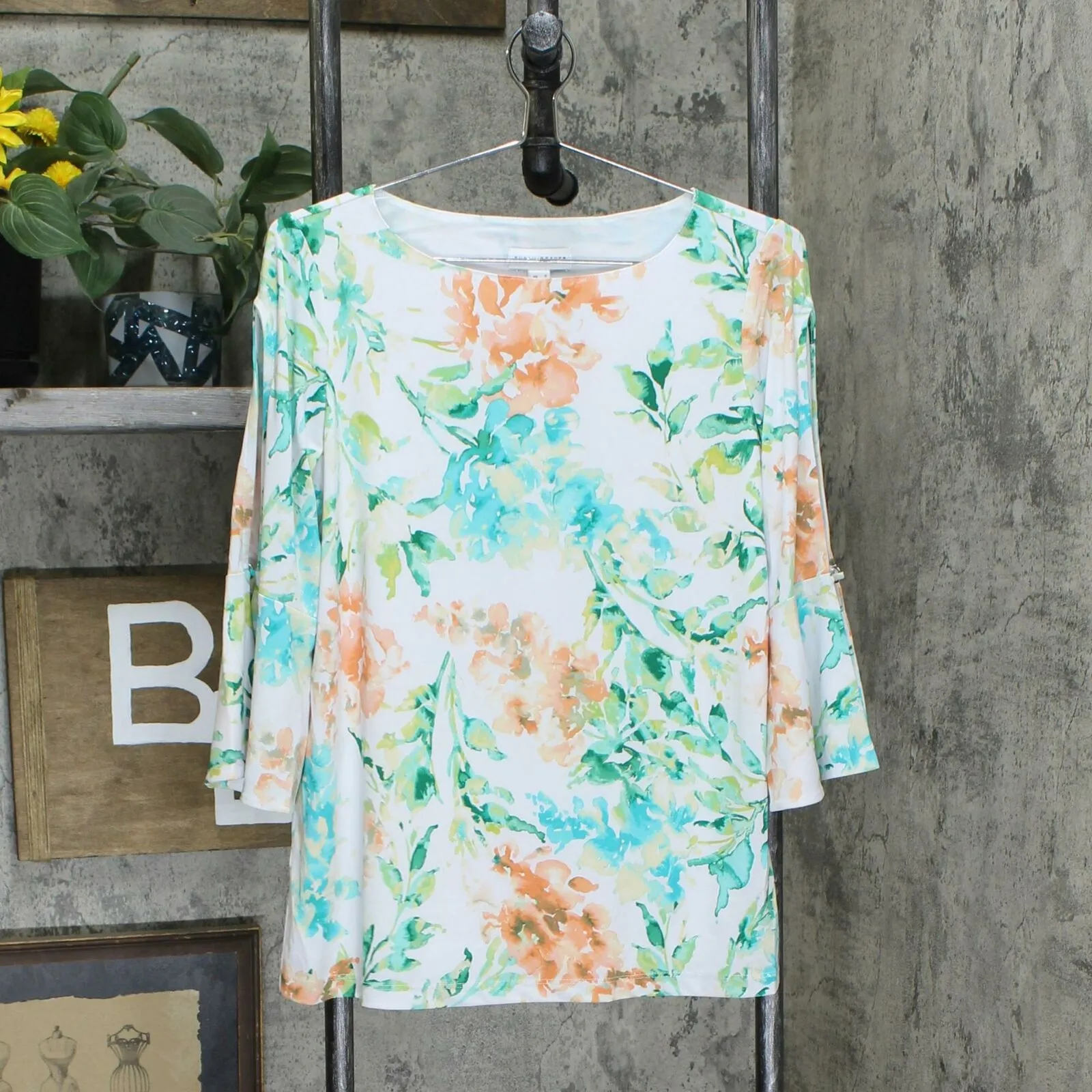 Susan Graver Women's Floral Liquid Knit Bateau Neck Top