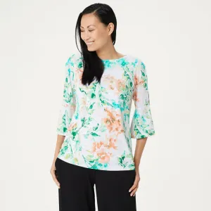 Susan Graver Women's Floral Liquid Knit Bateau Neck Top