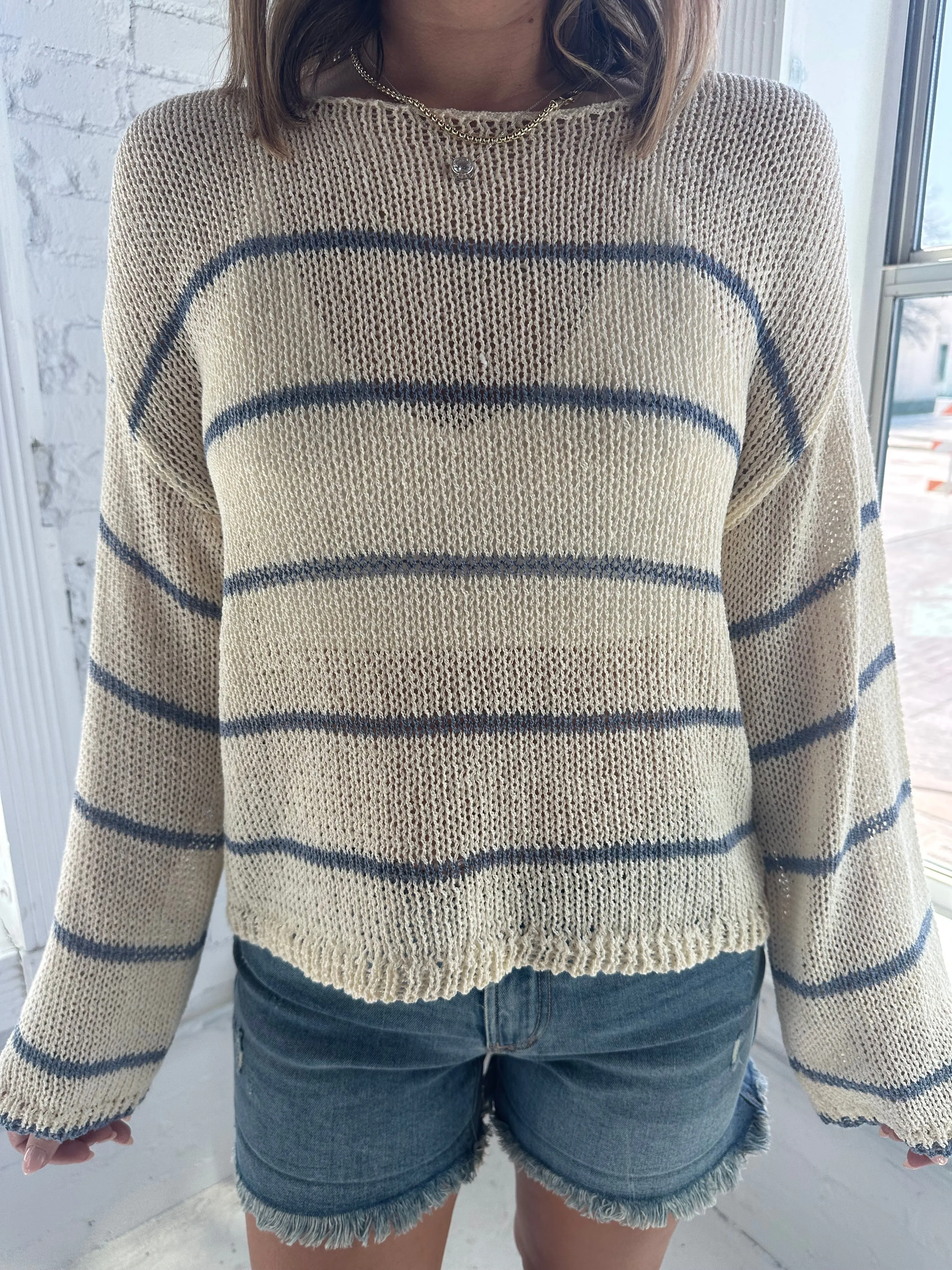 Taylor Striped Knit Top Blue