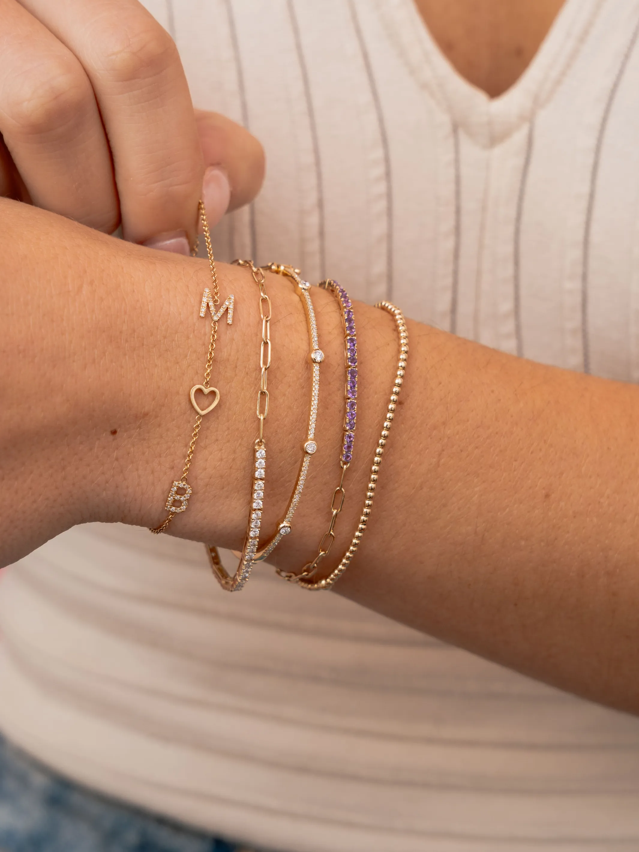 The Diamond Initial Bracelet 14K - 3 Letters