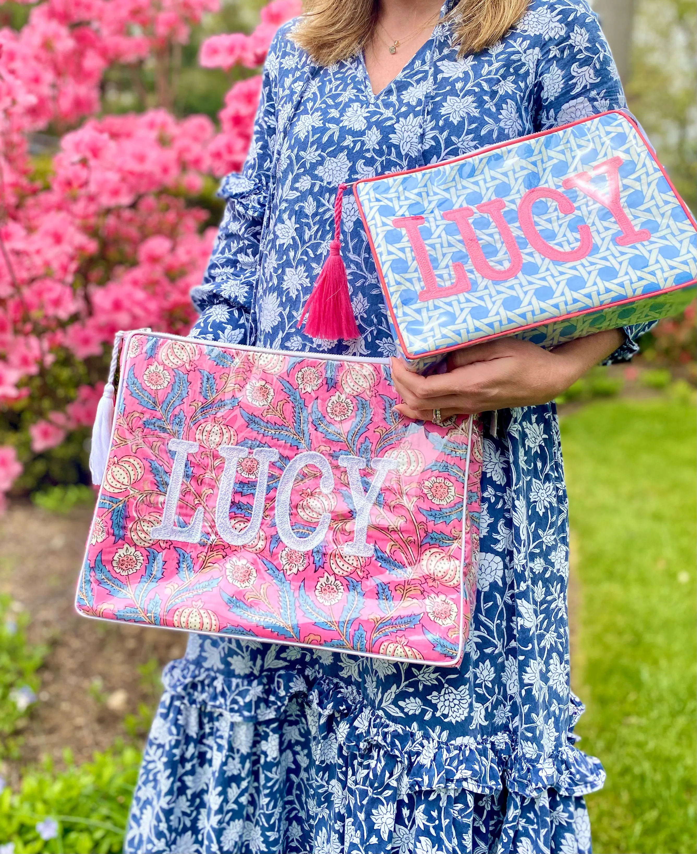 The OG India Bag -Blue/Pink/White - Monogrammed