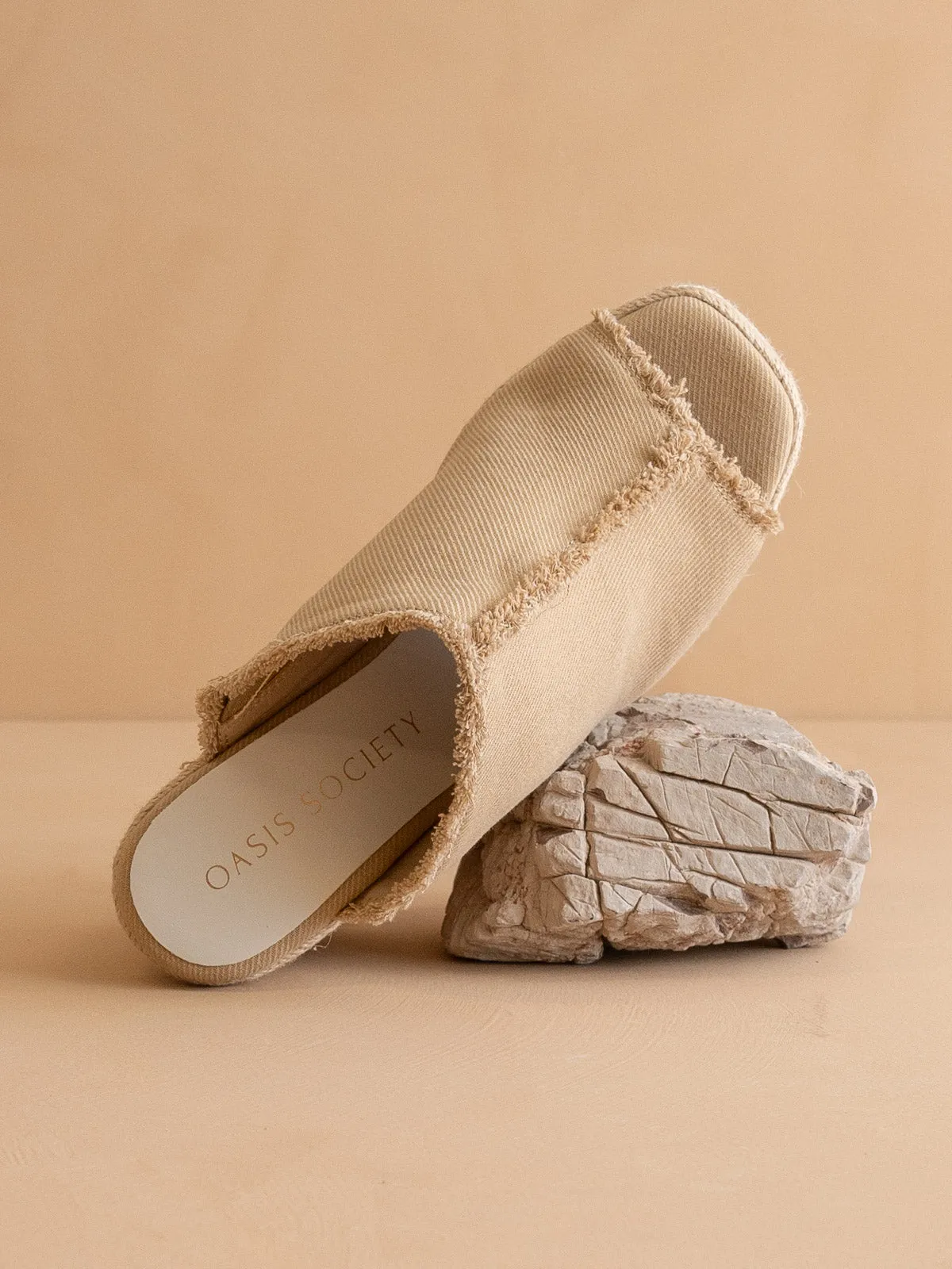 The Verona | Khaki Frayed Denim Espadrille Wedge