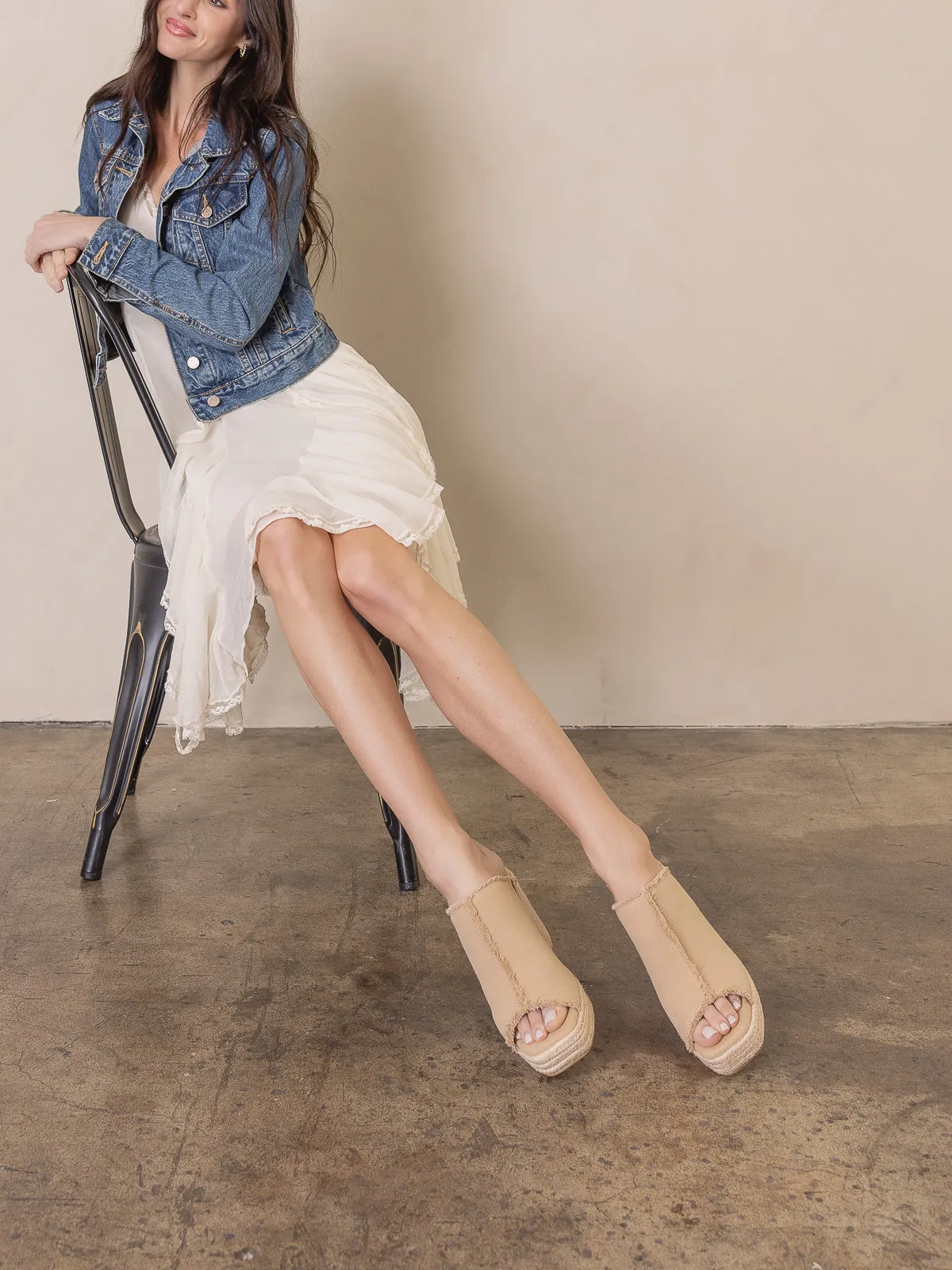 The Verona | Khaki Frayed Denim Espadrille Wedge