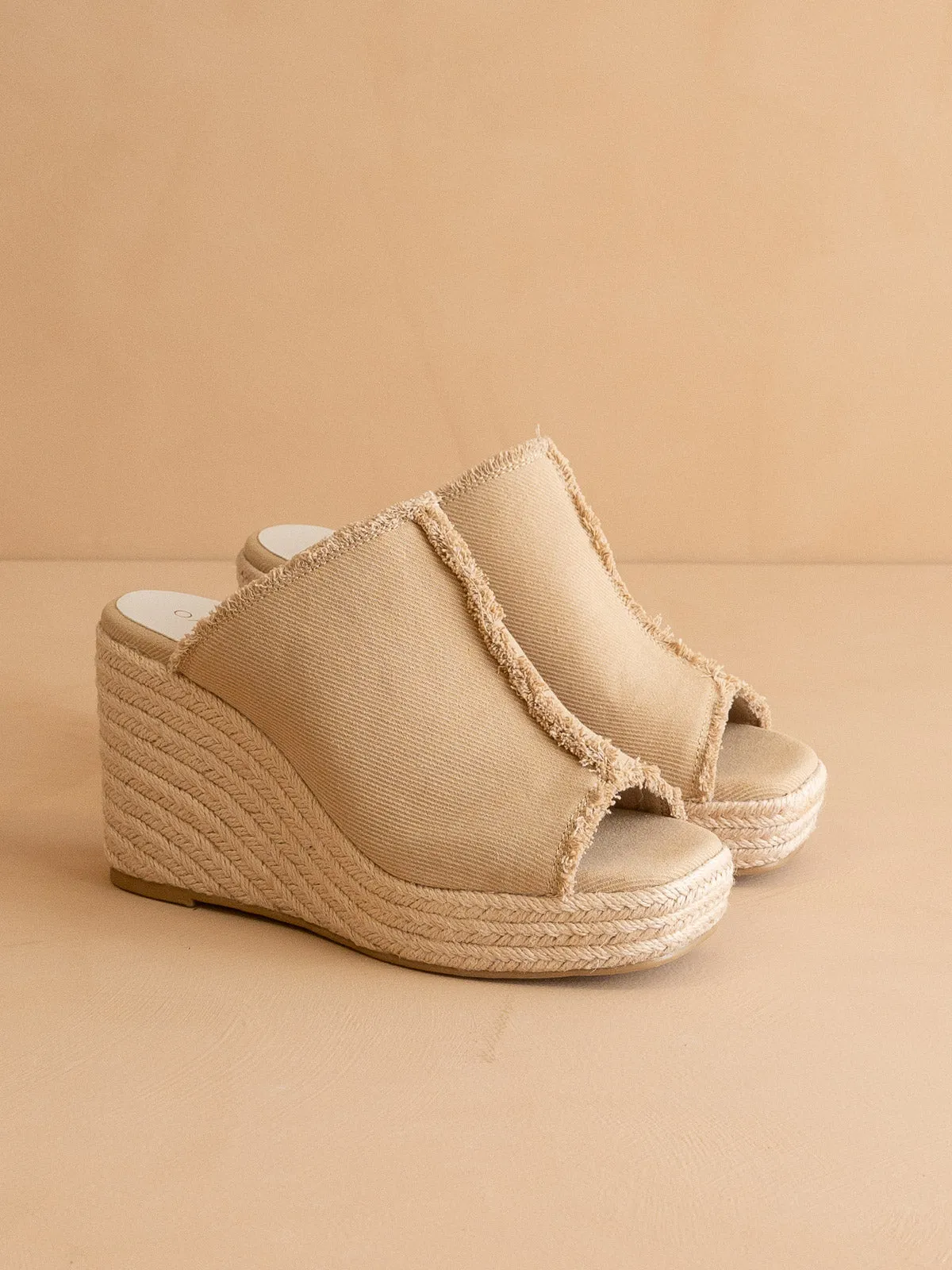 The Verona | Khaki Frayed Denim Espadrille Wedge