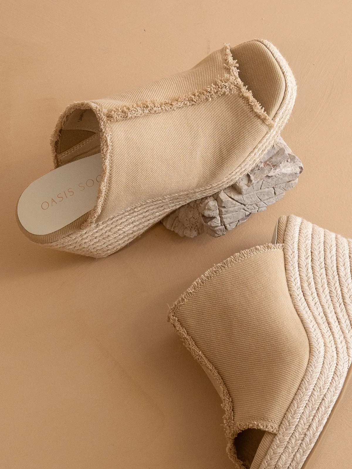 The Verona | Khaki Frayed Denim Espadrille Wedge