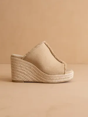 The Verona | Khaki Frayed Denim Espadrille Wedge