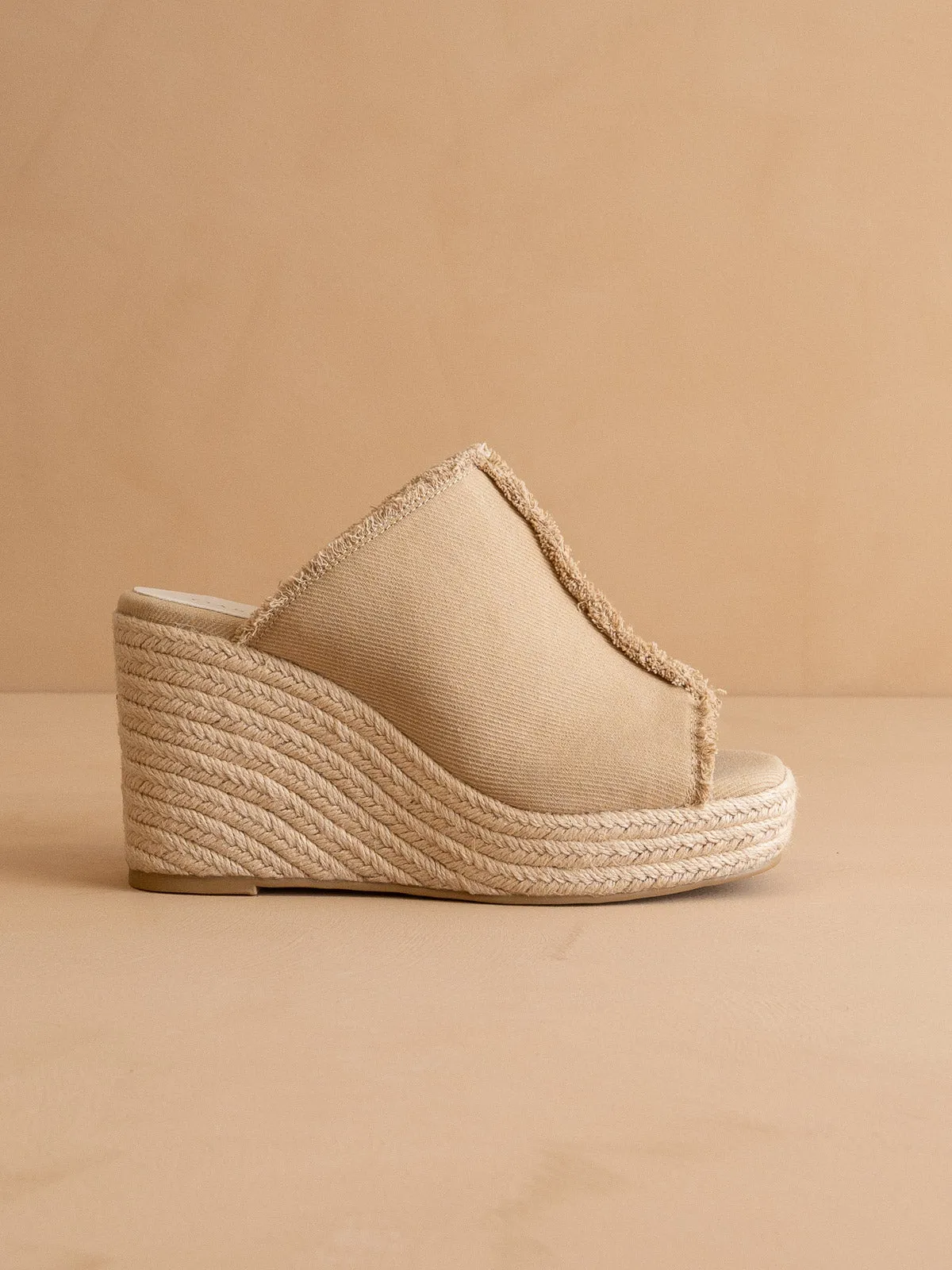 The Verona | Khaki Frayed Denim Espadrille Wedge