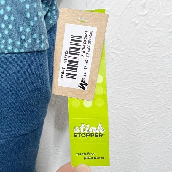 TITLE NINE Connelly Trellis Activewear Dress Cross Back Built In Bra Blue Sz M