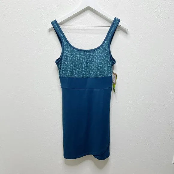 TITLE NINE Connelly Trellis Activewear Dress Cross Back Built In Bra Blue Sz M