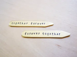 Together Forever Custom Message Hand Stamped Brass Monogrammed Collar Stays / Gift for Him
