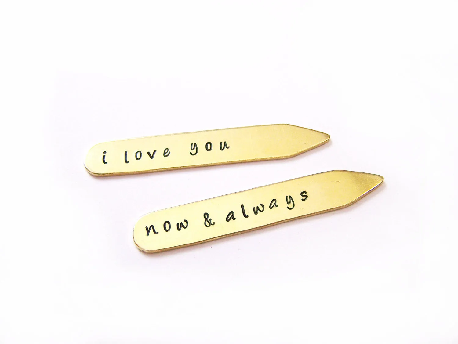 Together Forever Custom Message Hand Stamped Brass Monogrammed Collar Stays / Gift for Him