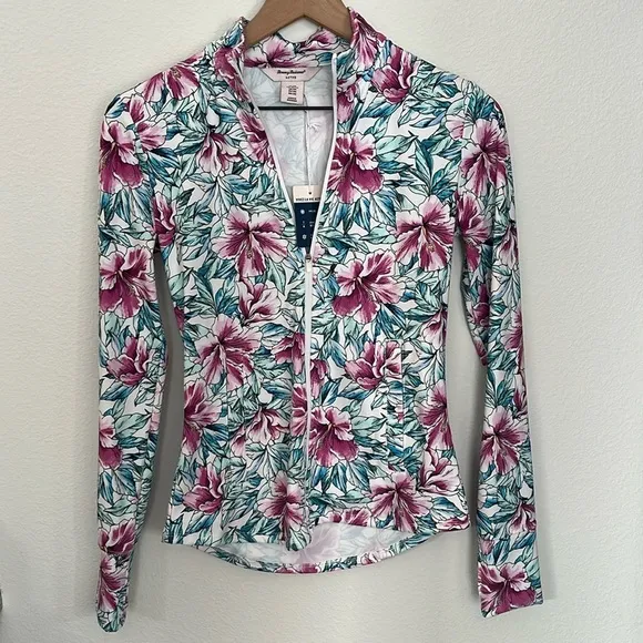 Tommy Bahama Hibiscus Tropical Floral Active Zip Up Jacket XS NWT UPF 50