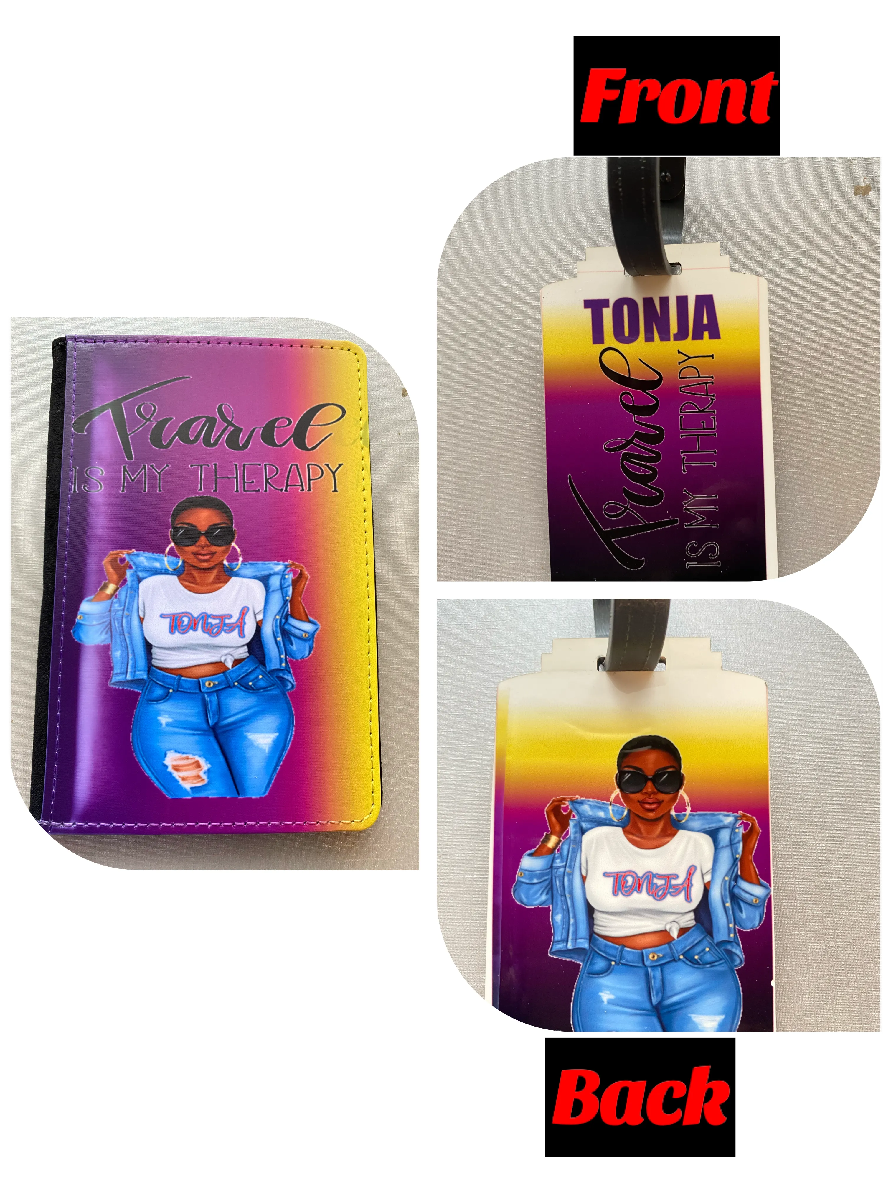 Travel Is My Therapy - Personalized Passport Cover and Luggage Tag $25 a set