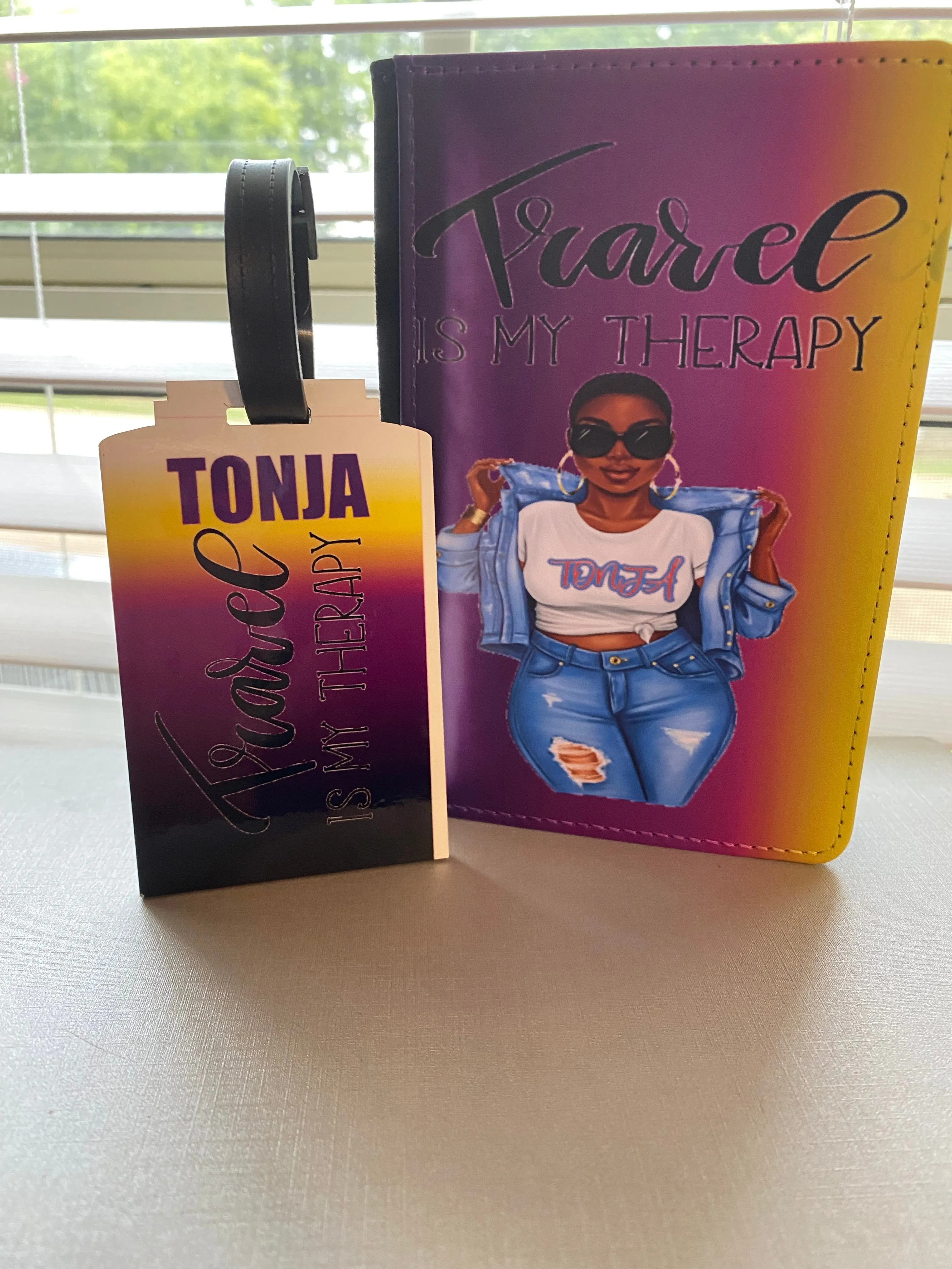Travel Is My Therapy - Personalized Passport Cover and Luggage Tag $25 a set