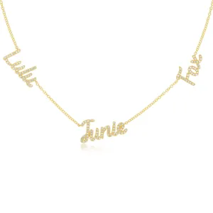 Triple Diamond Script Name Necklace