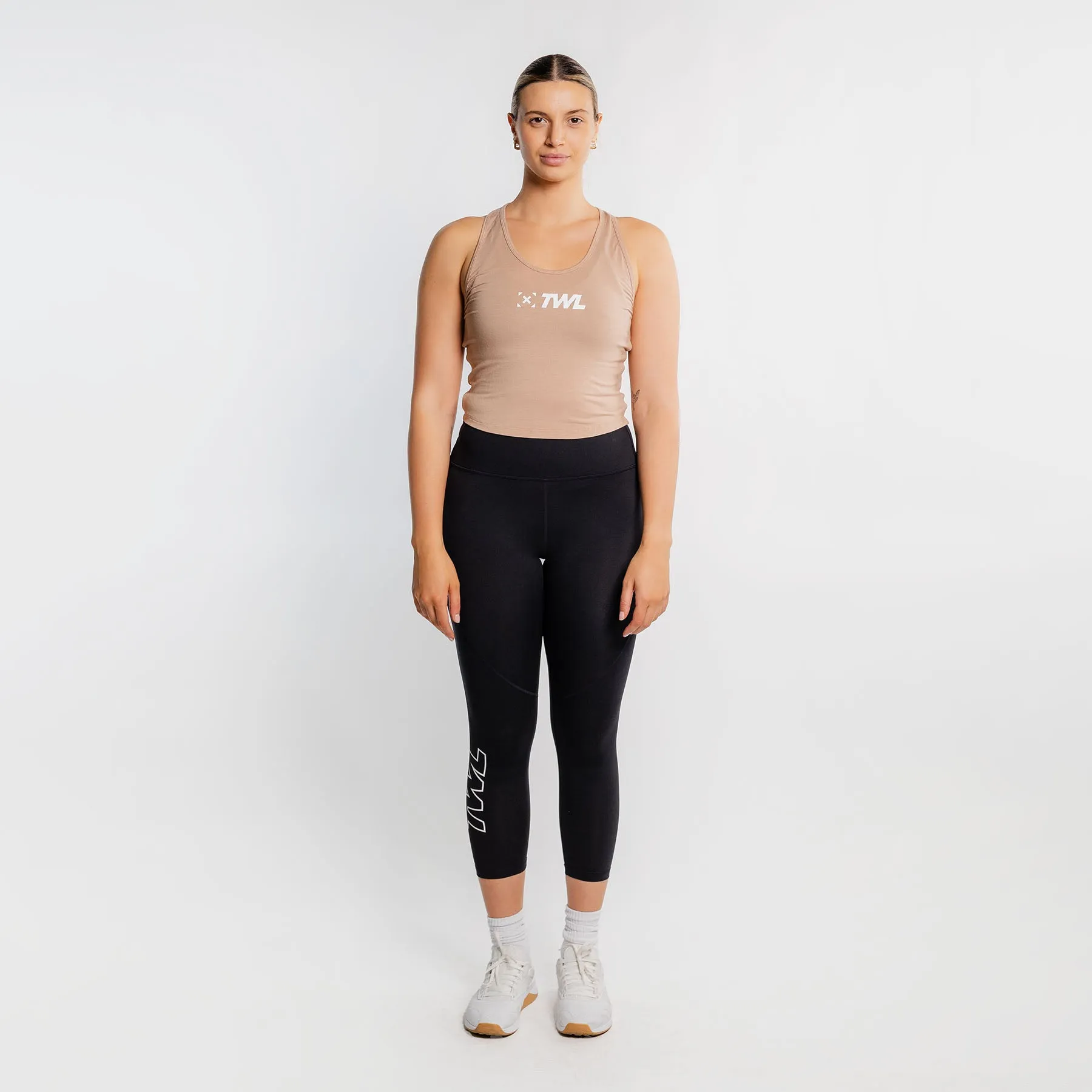 TWL - WOMEN'S EVERYDAY RACERBACK CROP TANK - ALMOND/WHITE
