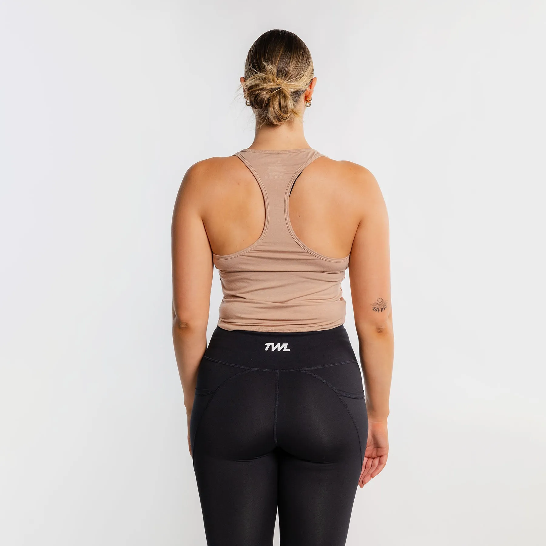 TWL - WOMEN'S EVERYDAY RACERBACK CROP TANK - ALMOND/WHITE
