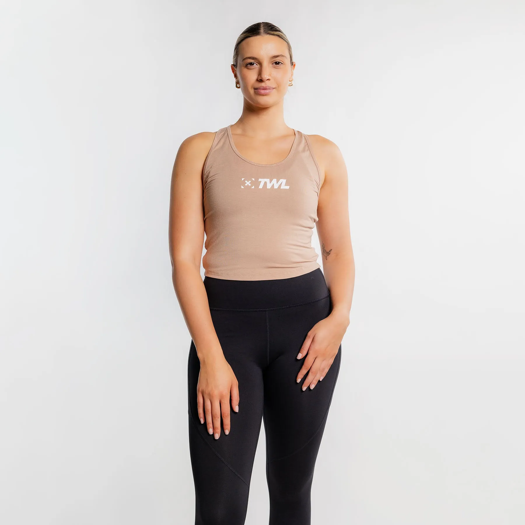 TWL - WOMEN'S EVERYDAY RACERBACK CROP TANK - ALMOND/WHITE