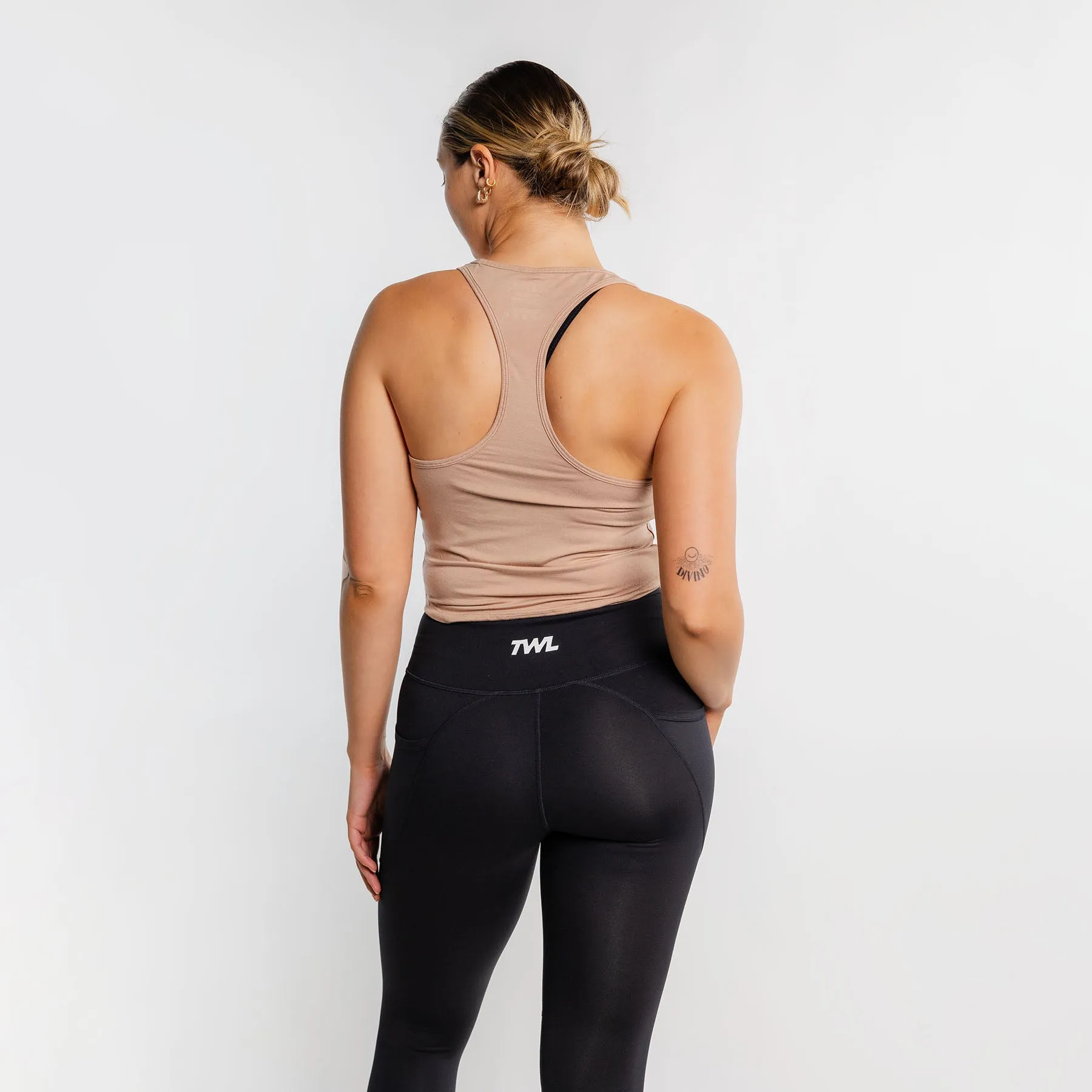TWL - WOMEN'S EVERYDAY RACERBACK CROP TANK - ALMOND/WHITE