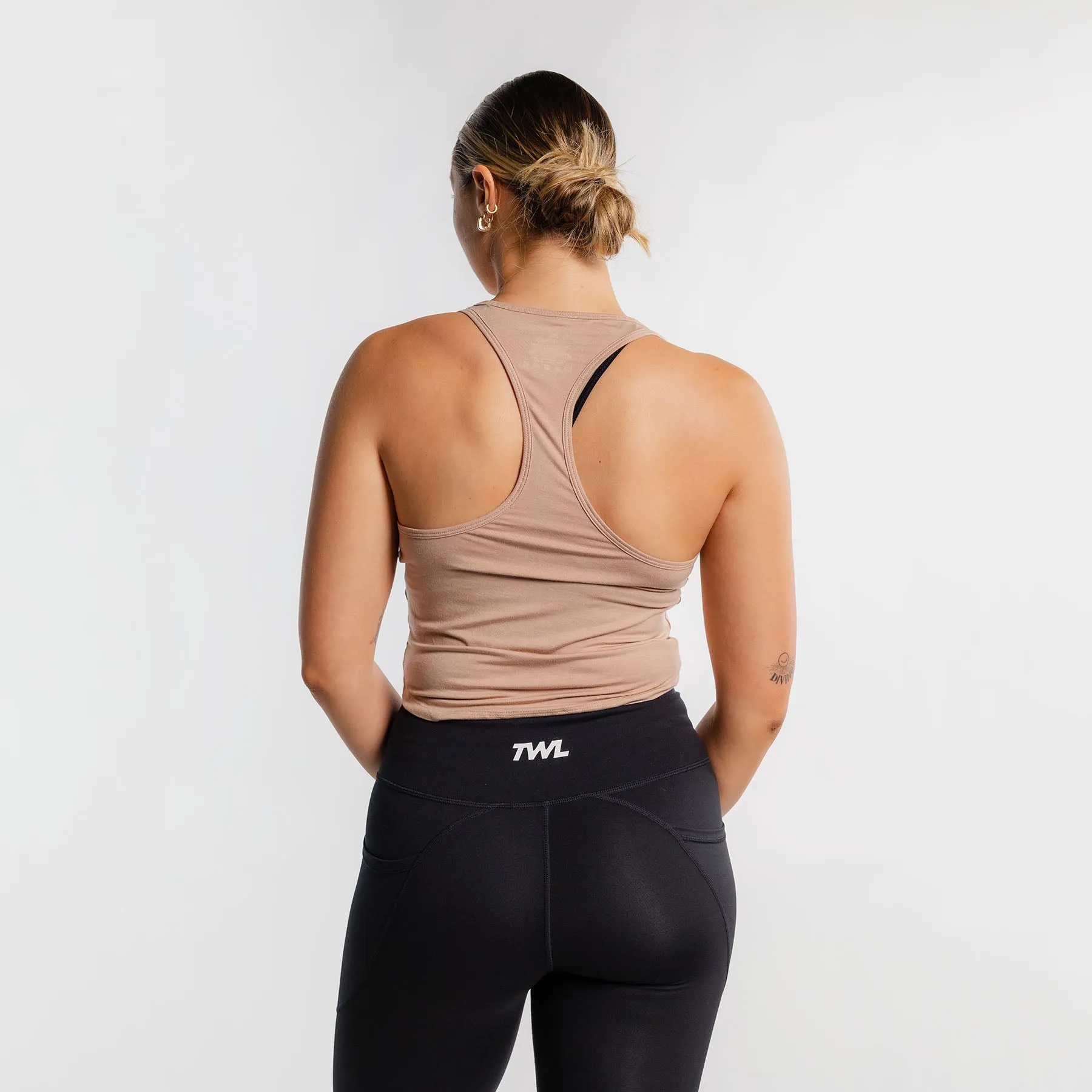TWL - WOMEN'S EVERYDAY RACERBACK CROP TANK - ALMOND/WHITE