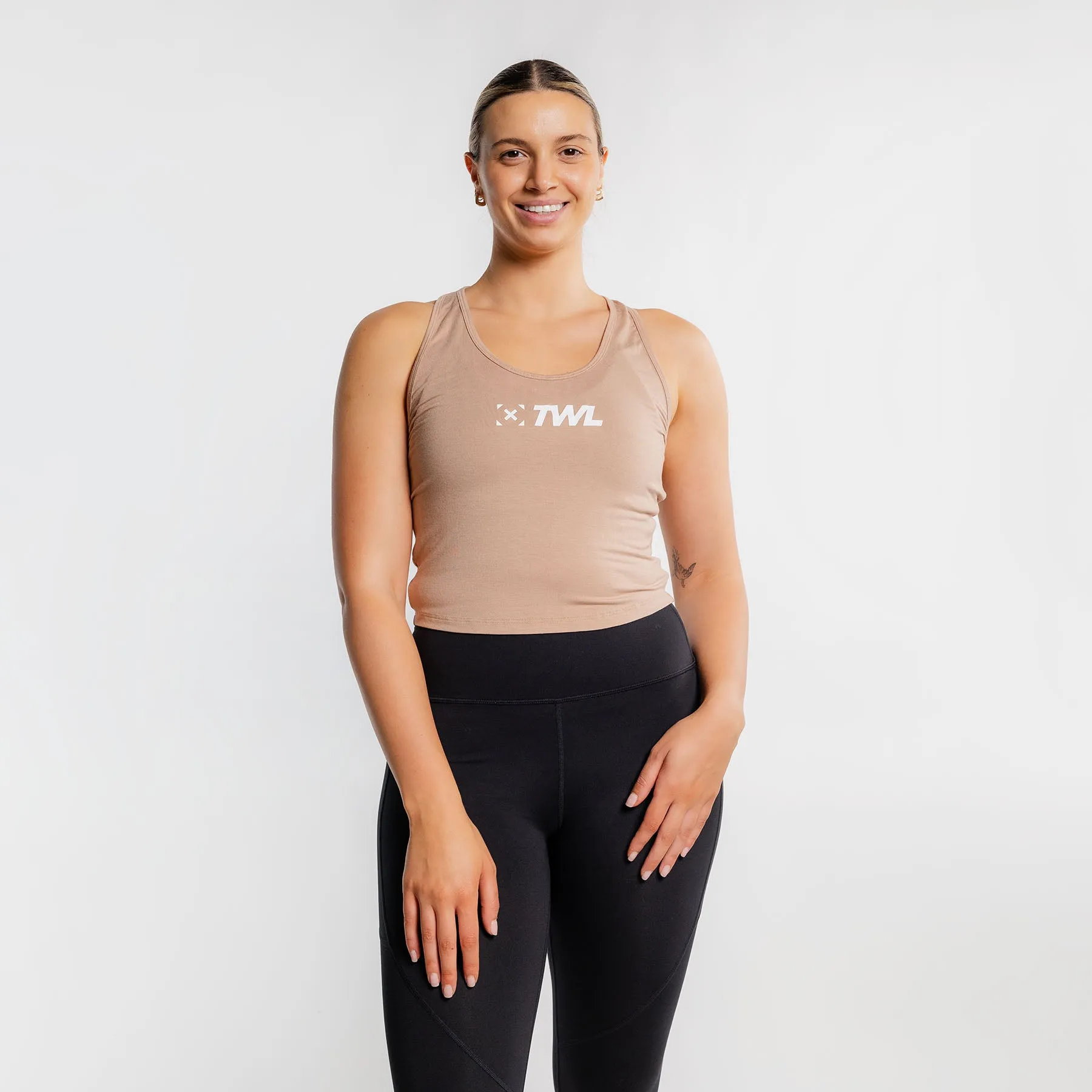 TWL - WOMEN'S EVERYDAY RACERBACK CROP TANK - ALMOND/WHITE