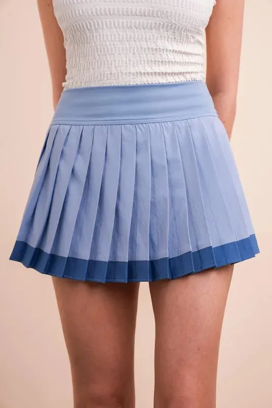VERY J Two Tone Pleated Activewear Mini Skirt with Shorts S-L