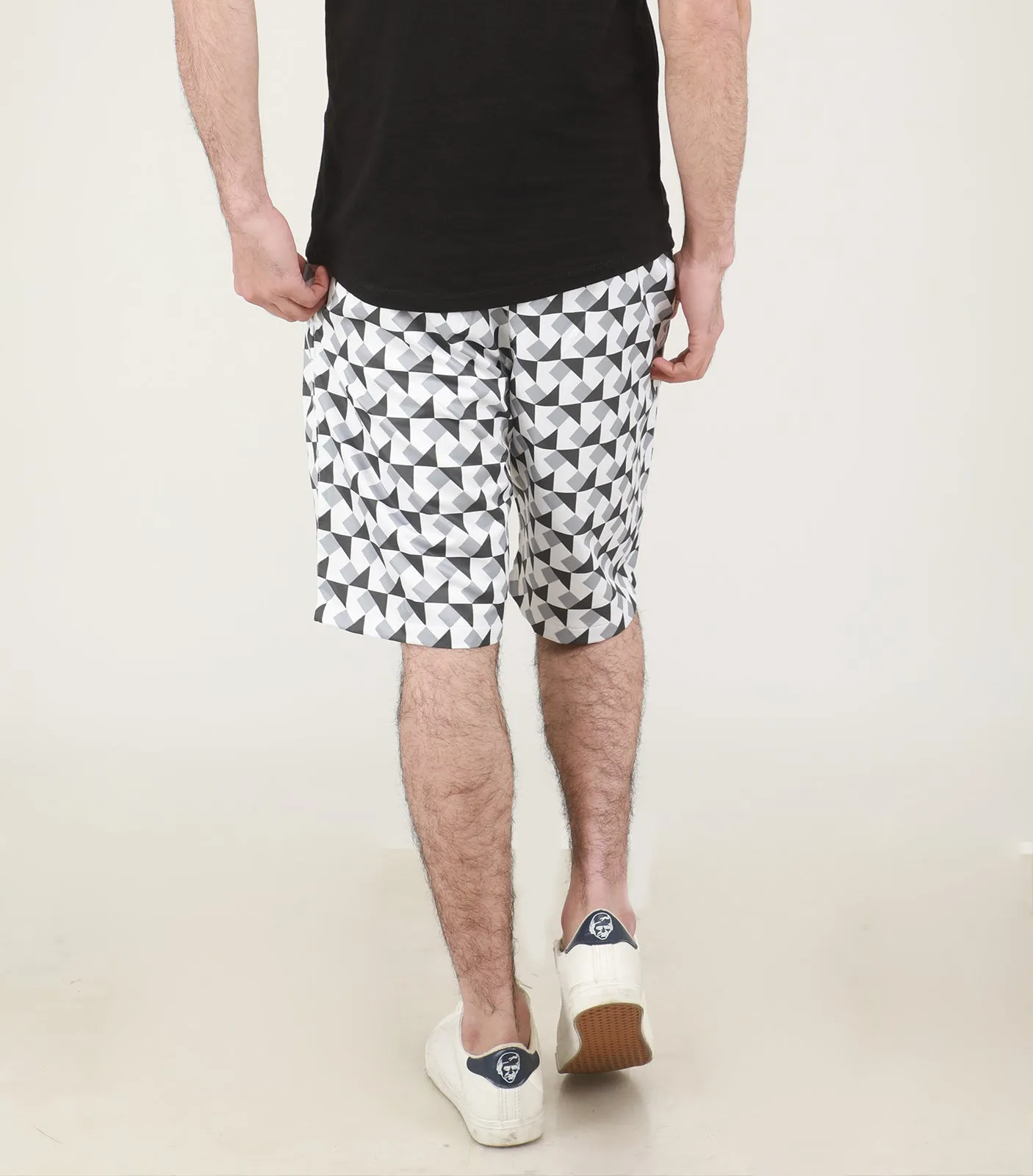 White & Black Trigonal Shorts