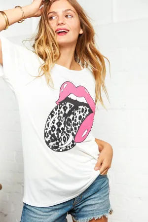 White Boat Neck Graphic Tee