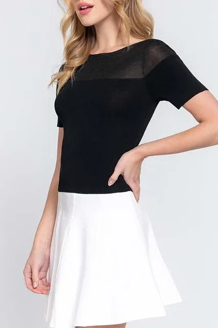 Women's Casual Short Sleeve Semi Sheer Combination Sweater
