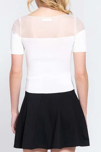 Women's Casual Short Sleeve Semi Sheer Combination Sweater