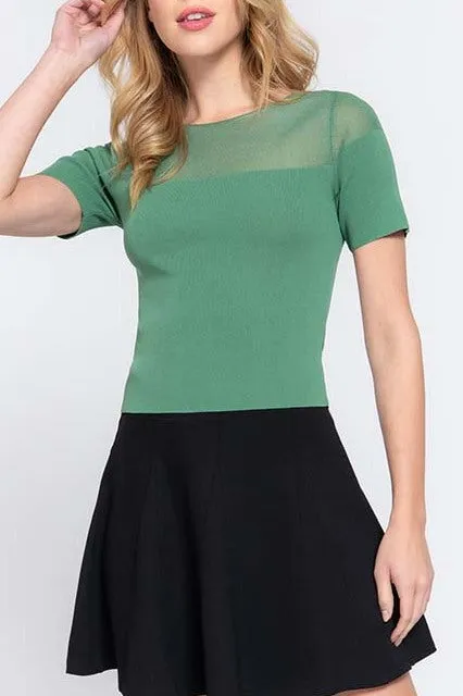 Women's Casual Short Sleeve Semi Sheer Combination Sweater