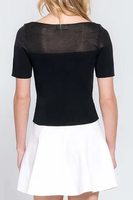 Women's Casual Short Sleeve Semi Sheer Combination Sweater