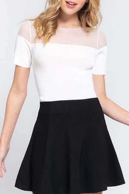 Women's Casual Short Sleeve Semi Sheer Combination Sweater