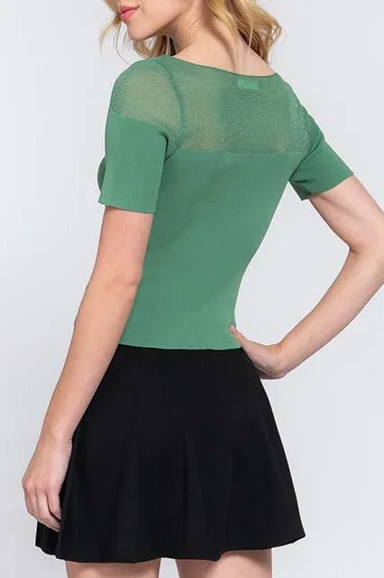 Women's Casual Short Sleeve Semi Sheer Combination Sweater
