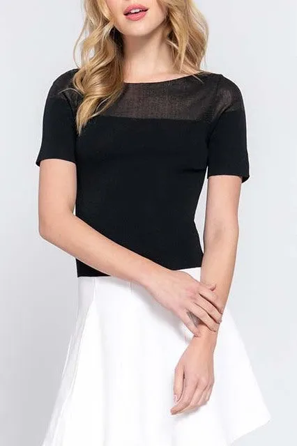 Women's Casual Short Sleeve Semi Sheer Combination Sweater